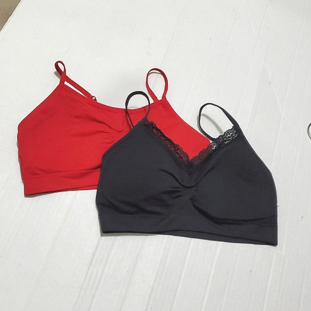 NOBO Set of 2 Red & Black Soft Knit Padded Bralettes S